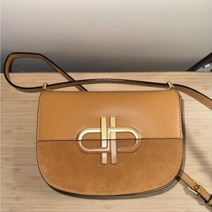 Tan Leather & Suede Crossbody Bag with Gold Hardware